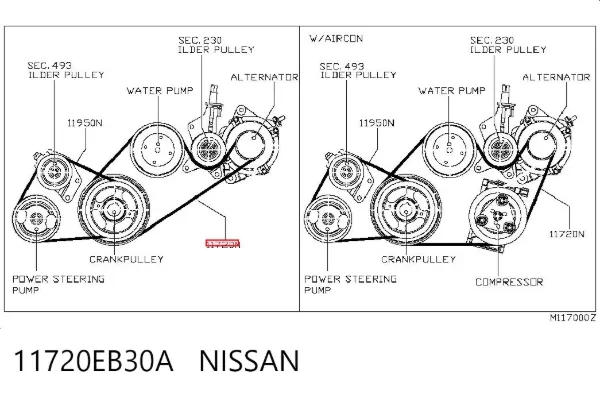 Correia dos conjuntos de transmissão 11720EB30A Nissan/Infiniti