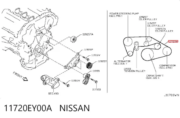 Correia dos conjuntos de transmissão 11720EY00A Nissan/Infiniti