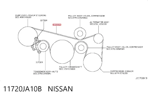 Correia dos conjuntos de transmissão 11720JA10B Nissan/Infiniti