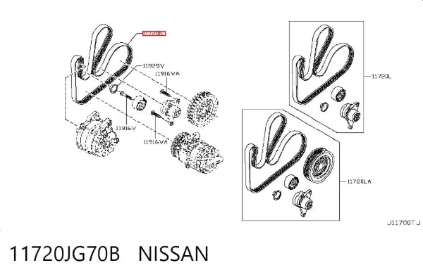 Correia dos conjuntos de transmissão 11720JG70B Nissan/Infiniti