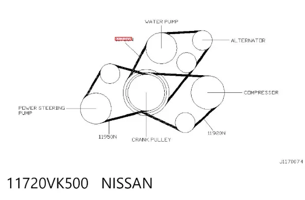 Correia dos conjuntos de transmissão 11720VK500 Nissan/Infiniti