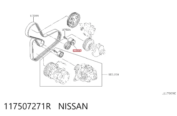 Reguladora de tensão da correia de transmissão 117507271R Nissan/Infiniti
