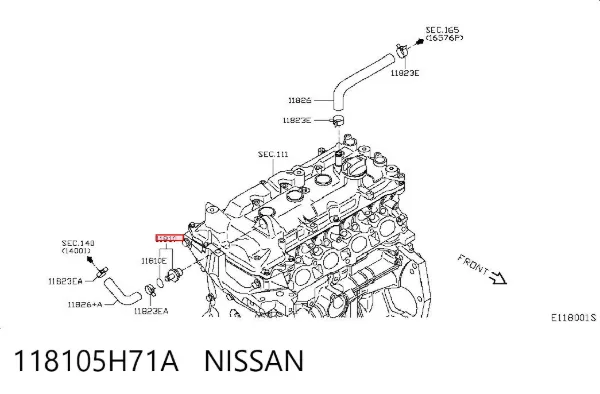 Válvula PCV de ventilação dos gases de cárter 118105H71A Nissan/Infiniti
