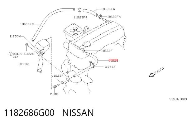 Cano derivado de ventilação de cárter (de separador de óleo) 1182686G00 Nissan/Infiniti