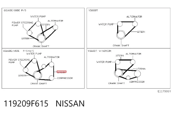 Correia dos conjuntos de transmissão 119209F615 Nissan/Infiniti