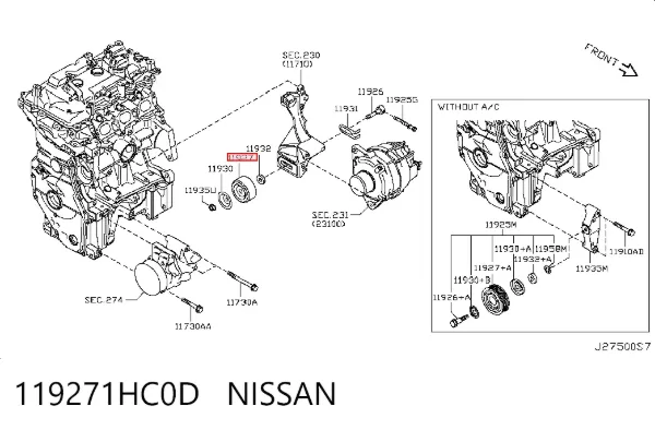 Rolo de reguladora de tensão da correia de transmissão 119271HC0D Nissan/Infiniti