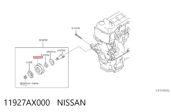 Rolo de reguladora de tensão da correia de transmissão 11927AX000 Nissan/Infiniti