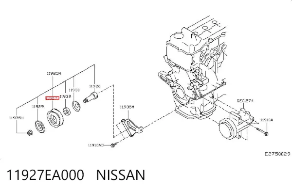 Rolo parasita da correia de transmissão 11927EA000 Nissan/Infiniti