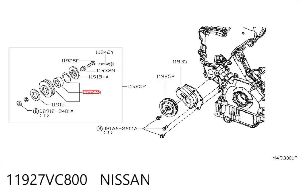 Rolo de reguladora de tensão da correia de transmissão 11927VC800 Nissan/Infiniti
