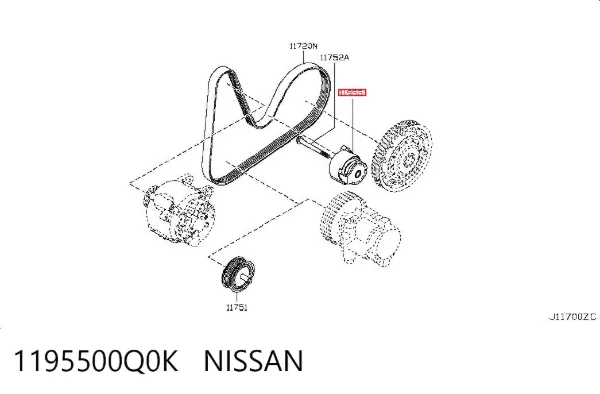 Reguladora de tensão da correia de transmissão 1195500Q0K Nissan/Infiniti