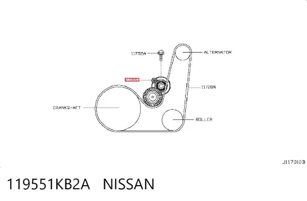 Reguladora de tensão da correia de transmissão 119551KB2A Nissan/Infiniti