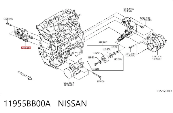 Reguladora de tensão da correia do mecanismo de distribuição de gás Nissan Qashqai I