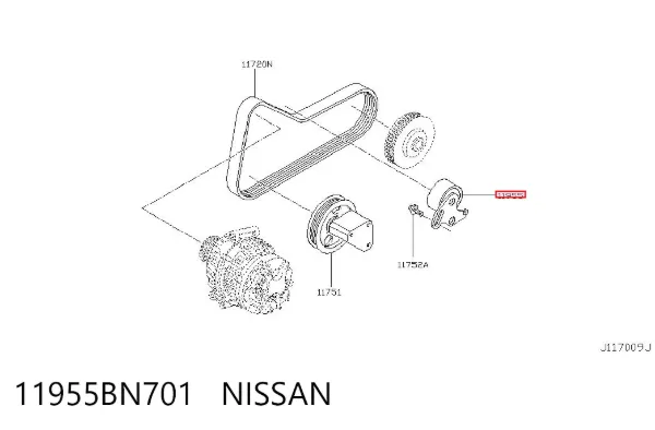 Rolo de reguladora de tensão da correia de transmissão 11955BN701 Nissan/Infiniti