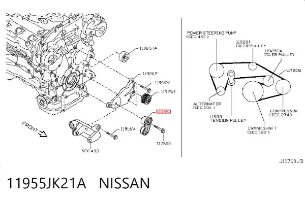 Reguladora de tensão da correia de transmissão 11955JK21A Nissan/Infiniti