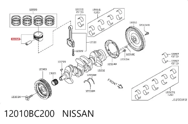 Pistão com passador sem anéis, STD 12010BC200 Nissan/Infiniti