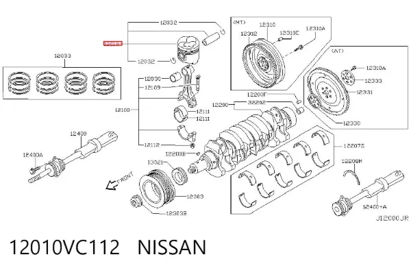 Pistão com passador sem anéis, STD 12010VC112 Nissan/Infiniti