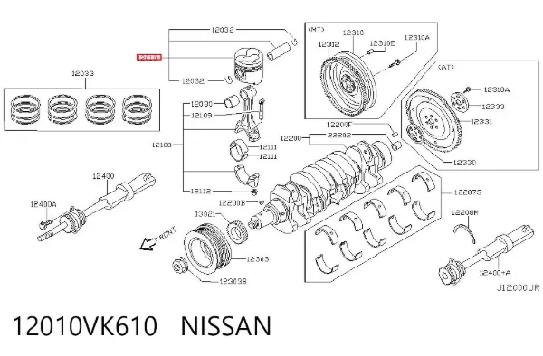 Pistão com passador sem anéis, STD 12010VK610 Nissan/Infiniti