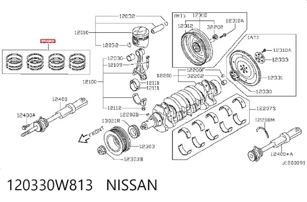 Kit de anéis de pistão de motor, STD. 120330W813 Nissan/Infiniti