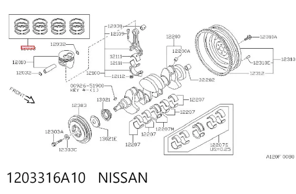 Kit de anéis de pistão de motor, STD. 1203316A10 Nissan/Infiniti
