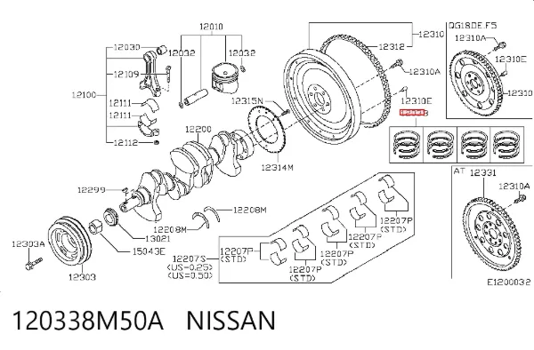 Kit de anéis de pistão de motor, STD. 120338M50A Nissan/Infiniti