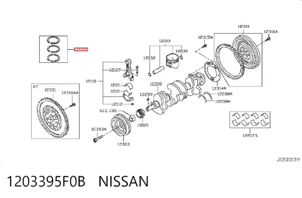 Kit de anéis de pistão de motor, STD. 1203395F0B Nissan/Infiniti