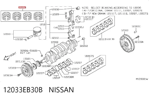 Kit de anéis de pistão de motor, STD. 12033EB30B Nissan/Infiniti