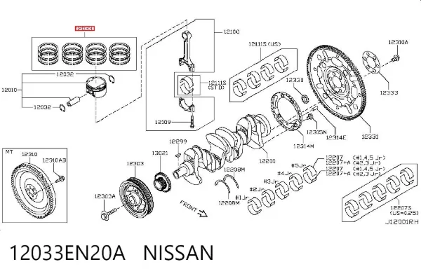 Kit de anéis de pistão de motor, STD. 12033EN20A Nissan/Infiniti