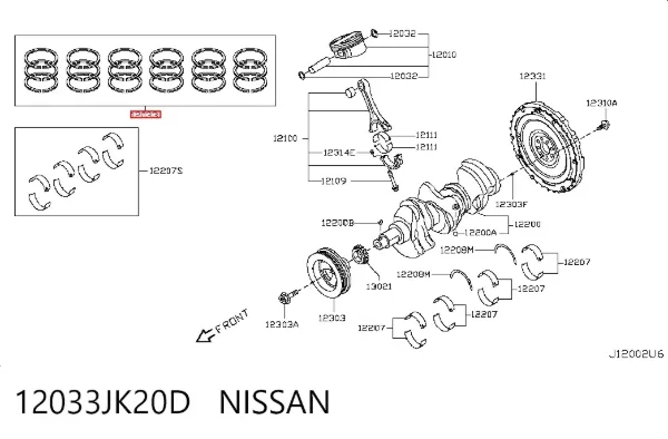 Kit de anéis de pistão de motor, STD. 12033JK20D Nissan/Infiniti
