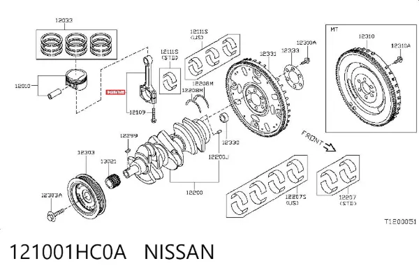Biela de pistão de motor 121001HC0A Nissan/Infiniti