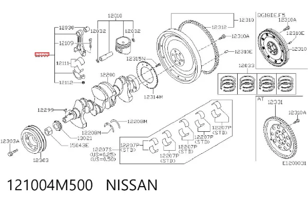 Biela de pistão de motor 121004M500 Nissan/Infiniti