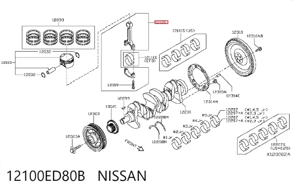 Biela de pistão de motor 12100ED80B Nissan/Infiniti