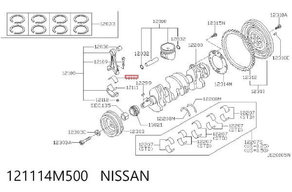 Folhas inseridas de cambota de biela, kit, padrão (STD) 121114M500 Nissan/Infiniti