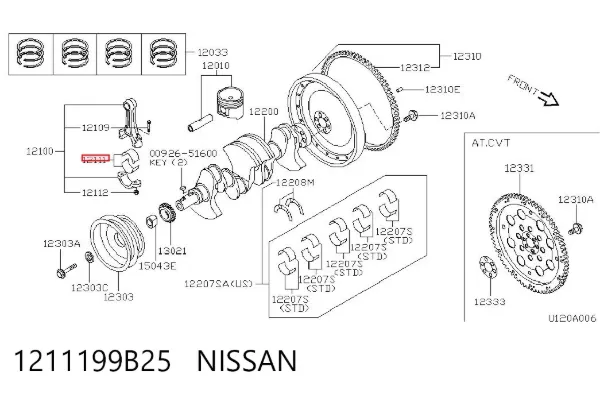 Folhas inseridas de cambota de biela, kit, padrão (STD) 1211199B25 Nissan/Infiniti
