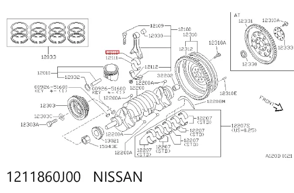 Folhas inseridas de cambota de biela, kit, 1ª reparação ( + 0,25) 1211860J00 Nissan/Infiniti