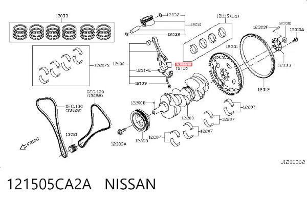 Folhas inseridas de cambota de biela, kit, 1ª reparação ( + 0,25) 121505CA2A Nissan/Infiniti