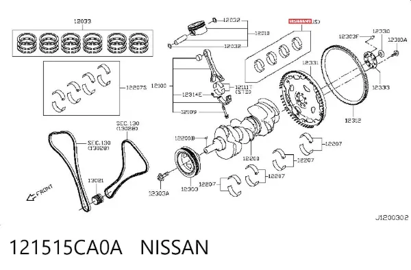 Folhas inseridas de cambota de biela, kit, 1ª reparação ( + 0,25) 121515CA0A Nissan/Infiniti