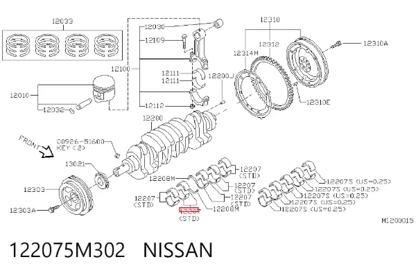 Folhas inseridas principais de cambota, kit, padrão (STD) 122075M302 Nissan/Infiniti
