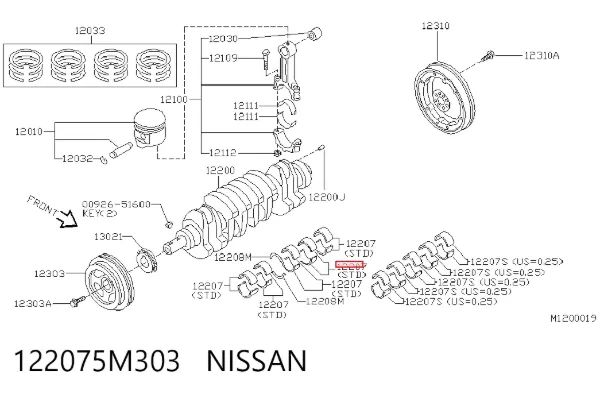 Folhas inseridas principais de cambota, kit, padrão (STD) 122075M303 Nissan/Infiniti
