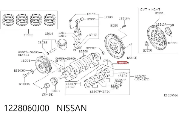 Semianel de suporte (de carreira) de cambota, STD, kit 1228060J00 Nissan/Infiniti