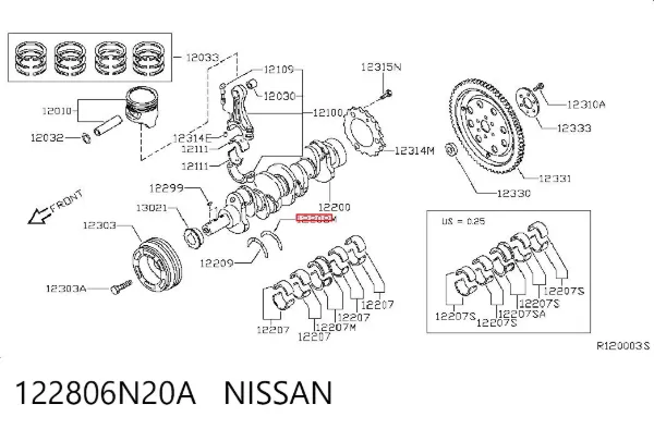 Semianel superior de suporte (de carreira) de cambota 122806N20A Nissan/Infiniti