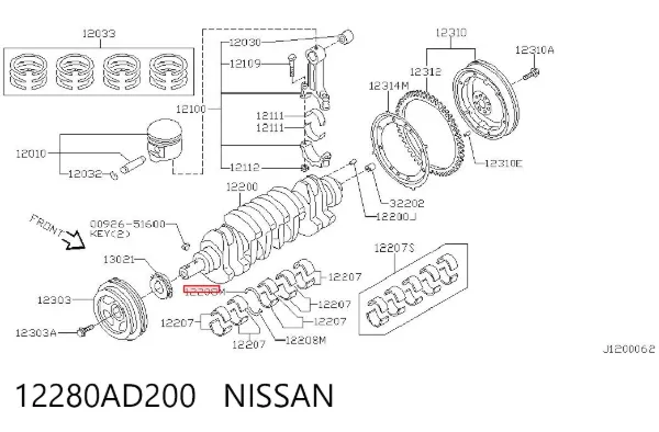 Semianel de suporte (de carreira) de cambota, STD, kit 12280AD200 Nissan/Infiniti