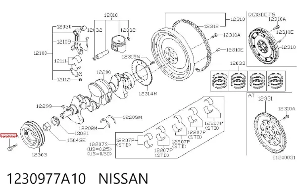 Parafuso da polia de cambota 1230977A10 Nissan/Infiniti
