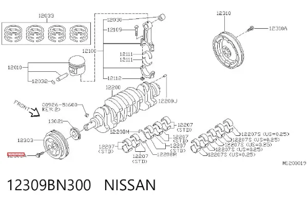 Parafuso da polia de cambota 12309BN300 Nissan/Infiniti