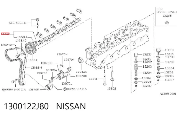 Árvore distribuidora de motor 1300122J80 Nissan/Infiniti