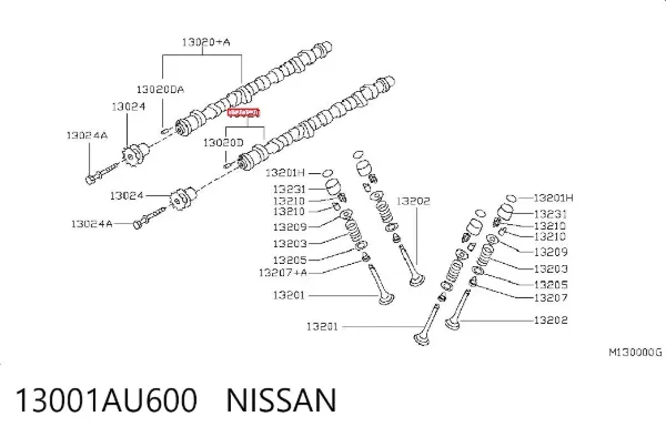 Árvore distribuidora de motor de escape 13001AU600 Nissan/Infiniti