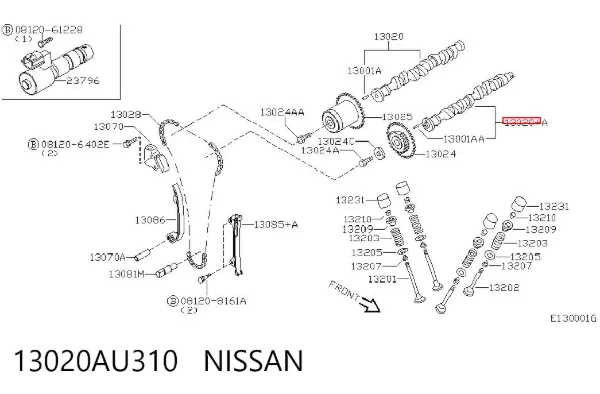 Árvore distribuidora de motor de escape 13020AU310 Nissan/Infiniti