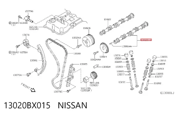 Árvore distribuidora de motor de escape 13020BX015 Nissan/Infiniti