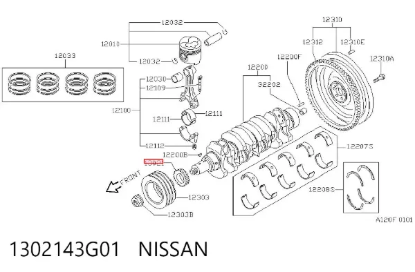 Engrenagem de cadeia da roda dentada de acionamento de cambota de motor 1302143G01 Nissan/Infiniti