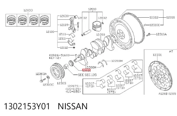 Engrenagem de cadeia da roda dentada de acionamento de cambota de motor Nissan Sunny III