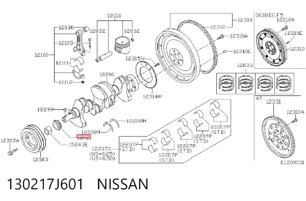 Engrenagem de cadeia da roda dentada de acionamento de cambota de motor 130217J601 Nissan/Infiniti